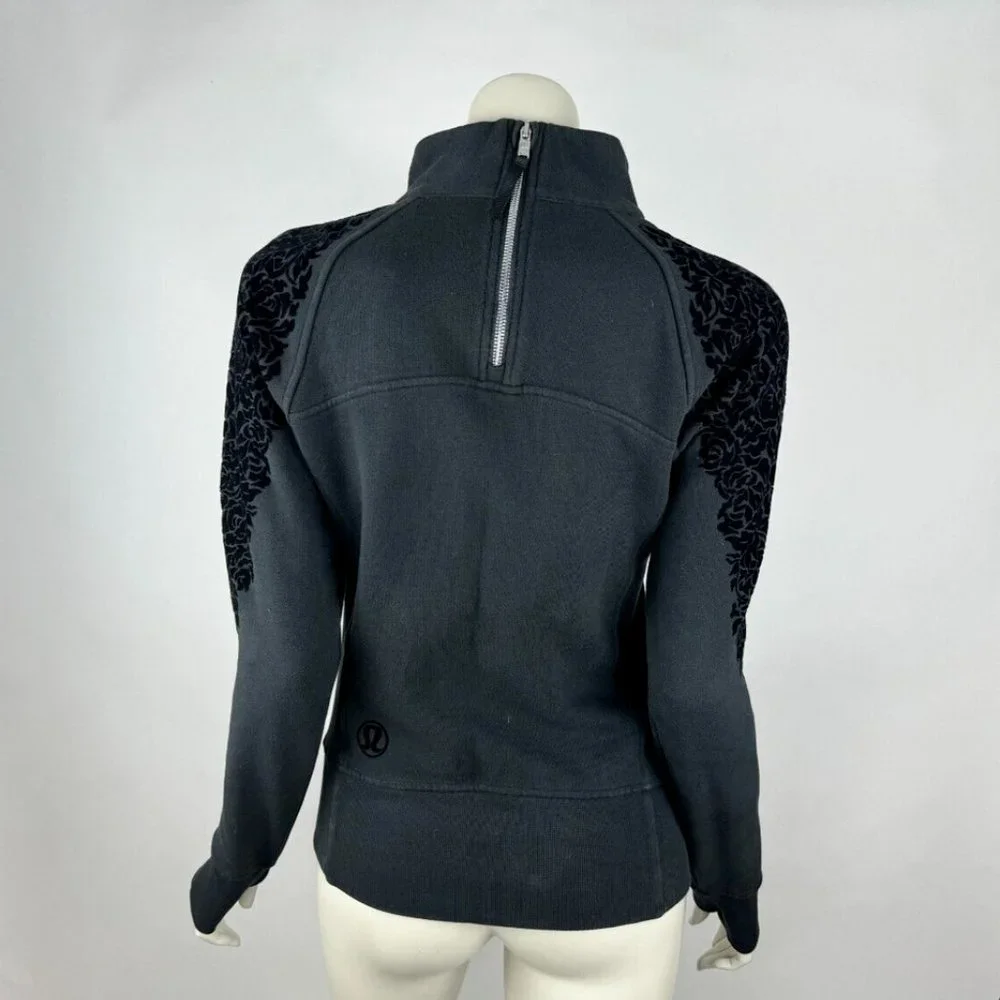 Lululemon Floral Flock Pullover Women 4 Long Sleeve Cotton Terry Sweater Pockets